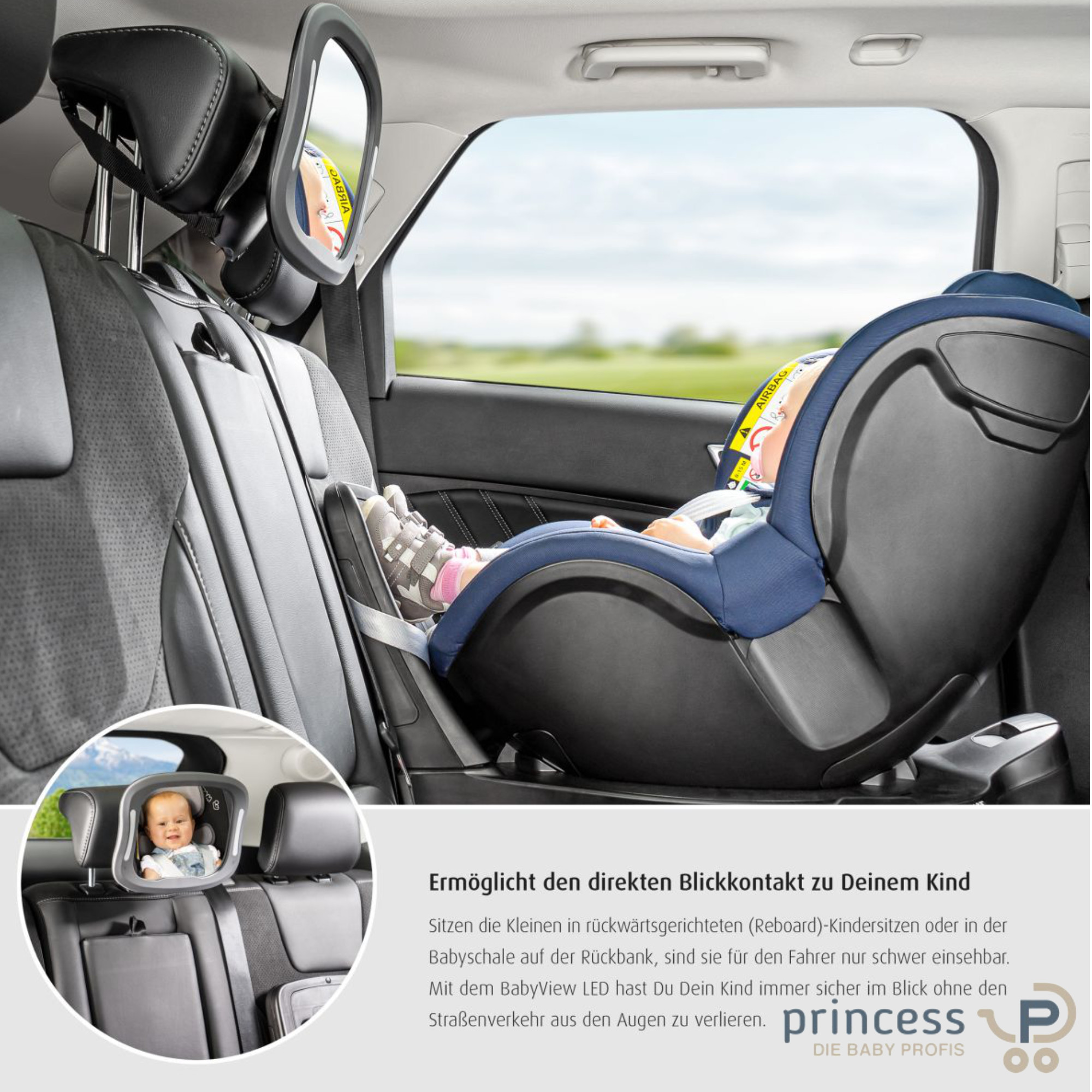 Reer BabyView LED Auto-Sicherheitsspiegel mit Licht - Princess Kinderwagen  Onlineshop