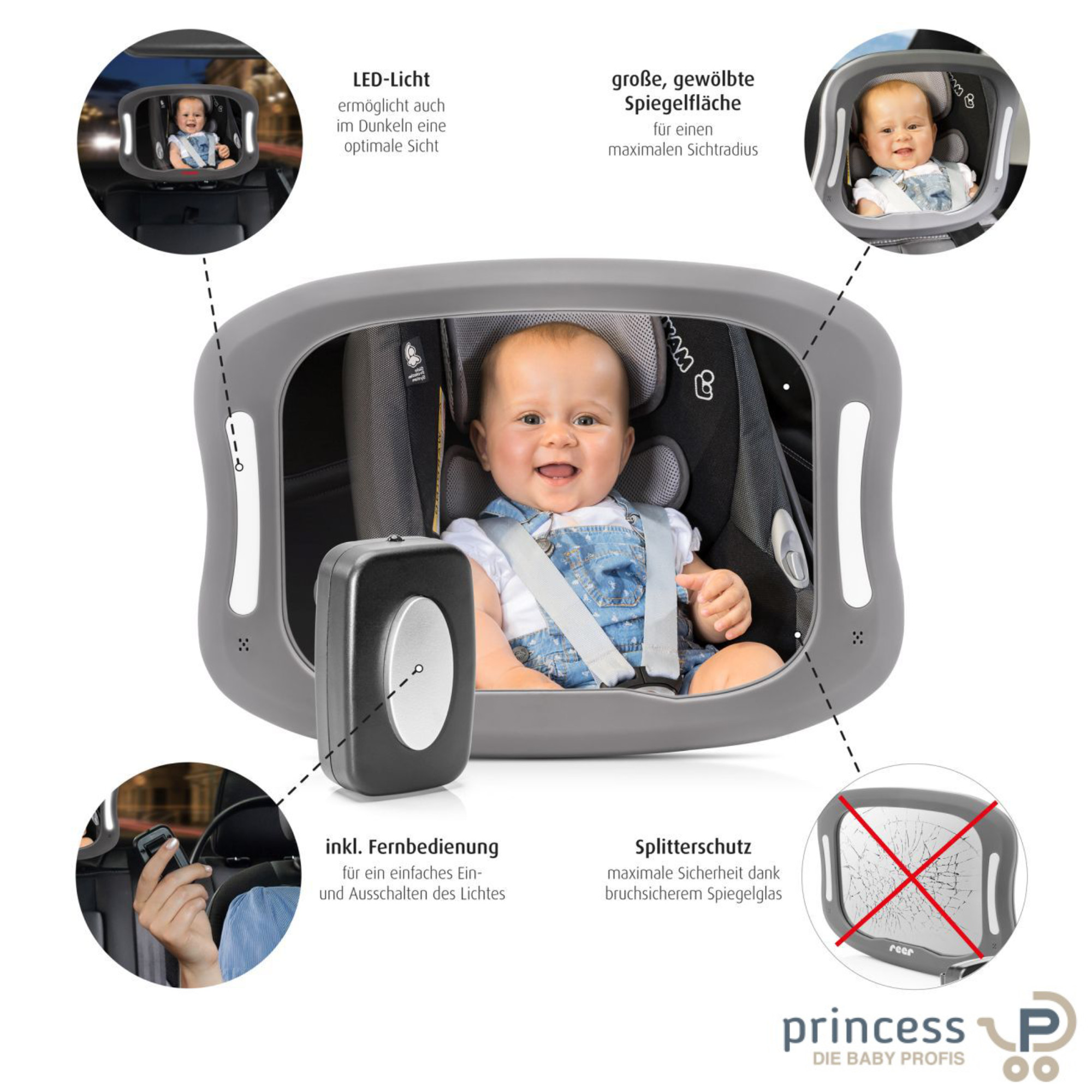 Reer BabyView LED Auto-Sicherheitsspiegel mit Licht - Princess